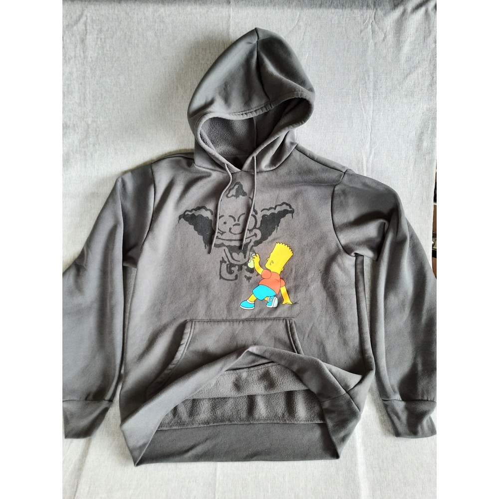 SIMPSONS Bart Simpson Krusty Clown Graffiti Mens‎ Medium Gray Hooded Sweatshirt